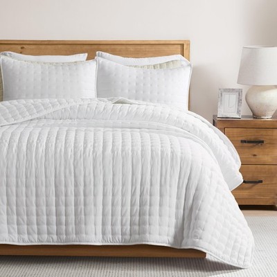 White Cloud Quilt Set Queen Size, Lightweight Soft Cross Stitch Bedspread, Fa...