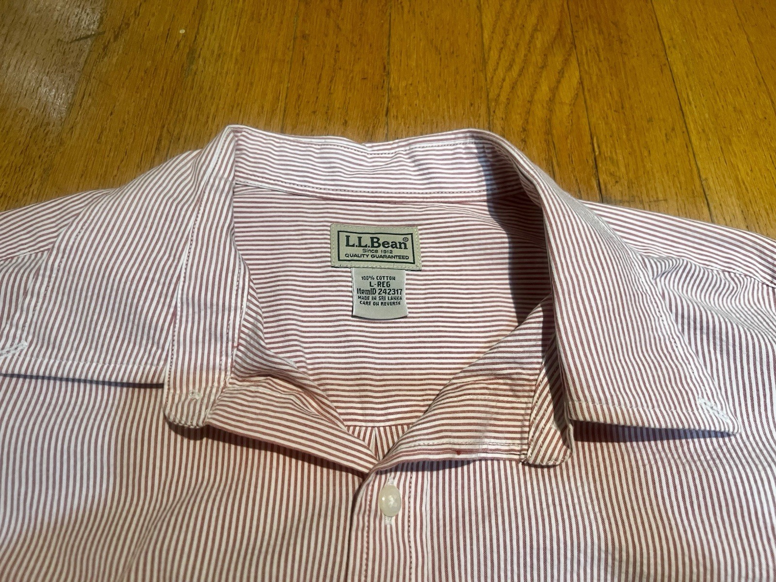 L.L Bean Cotton Button Down Red White Stripes Lar… - image 15