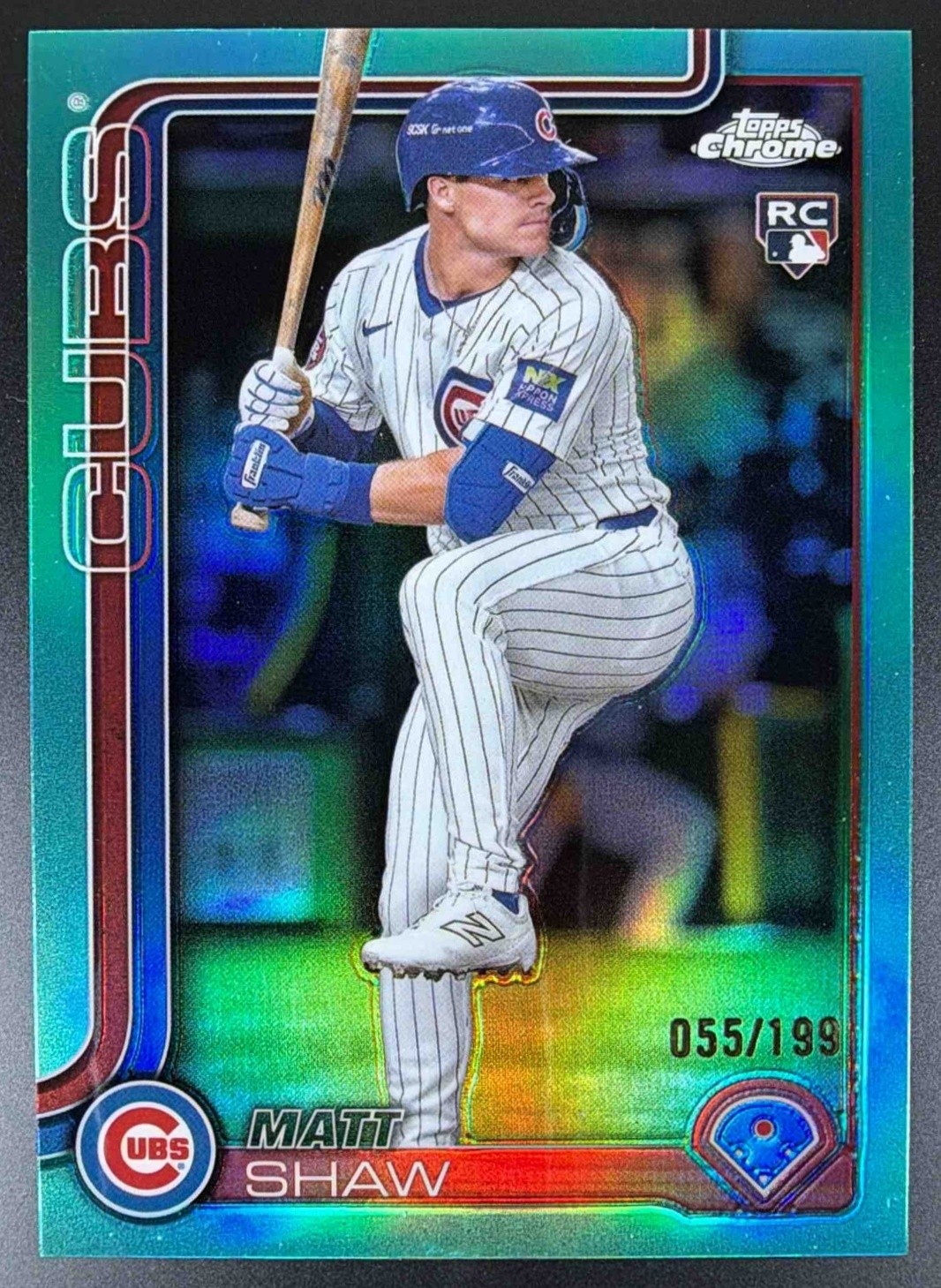 2025 Topps Chrome Matt Shaw #219 Aqua Refractor 55/199 RC Cubs