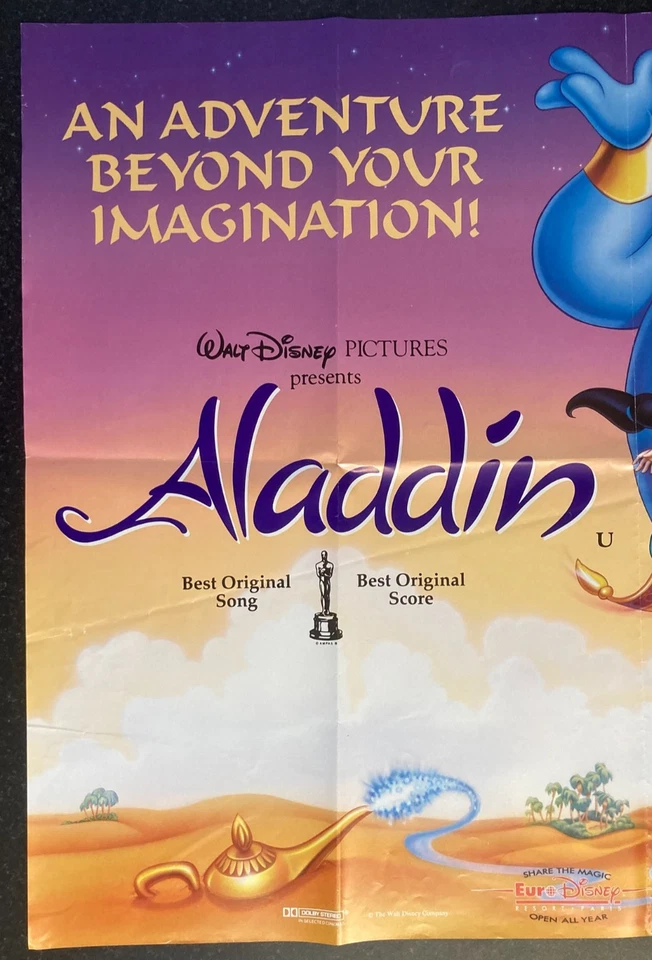 ALADDIN 1992 Original Cinema UK Quad Movie POSTER Disney Classic - Image 3 of 4