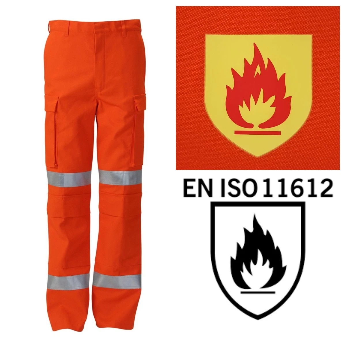 Ballyclare Orange Flame Retardant Cargo Trouser Hi viz Stripes knee pad pockets
