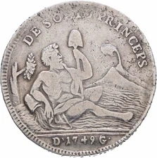 NAPLES Charles of Bourbon plate 120 grain 1749 Sebeto cut square circles Rare