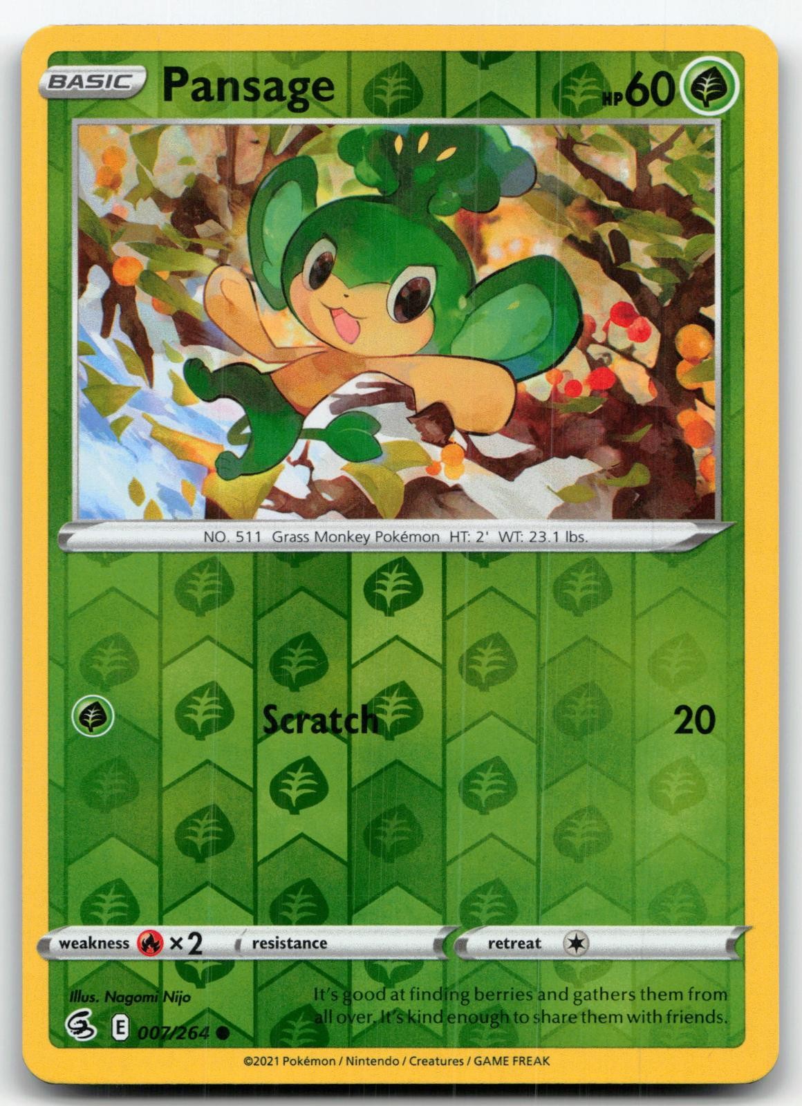Pansage 007/264 Common Fusion Strike Pokemon Reverse Holo Near Mint