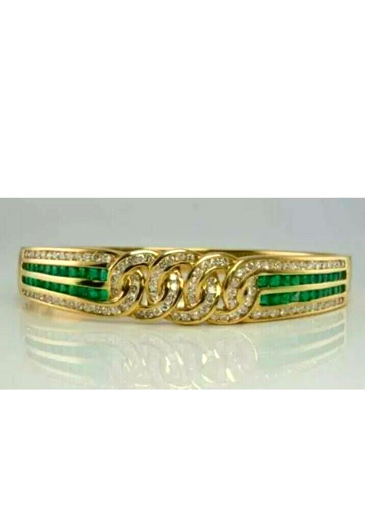 Princess Cut Simulated Emerald Diamond Bangle in 14K Gold Finish-image