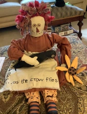 PRIMITIVE COUNTRY FARMHOUSE RAGDOLL WITH BLACKBIRD SUNFLOWER & EMBROIDERED APRON