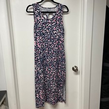 Talbots Womens Sleeveless Bubblegum Maxi Dress Stretch Cotton Size XS Pink Blue