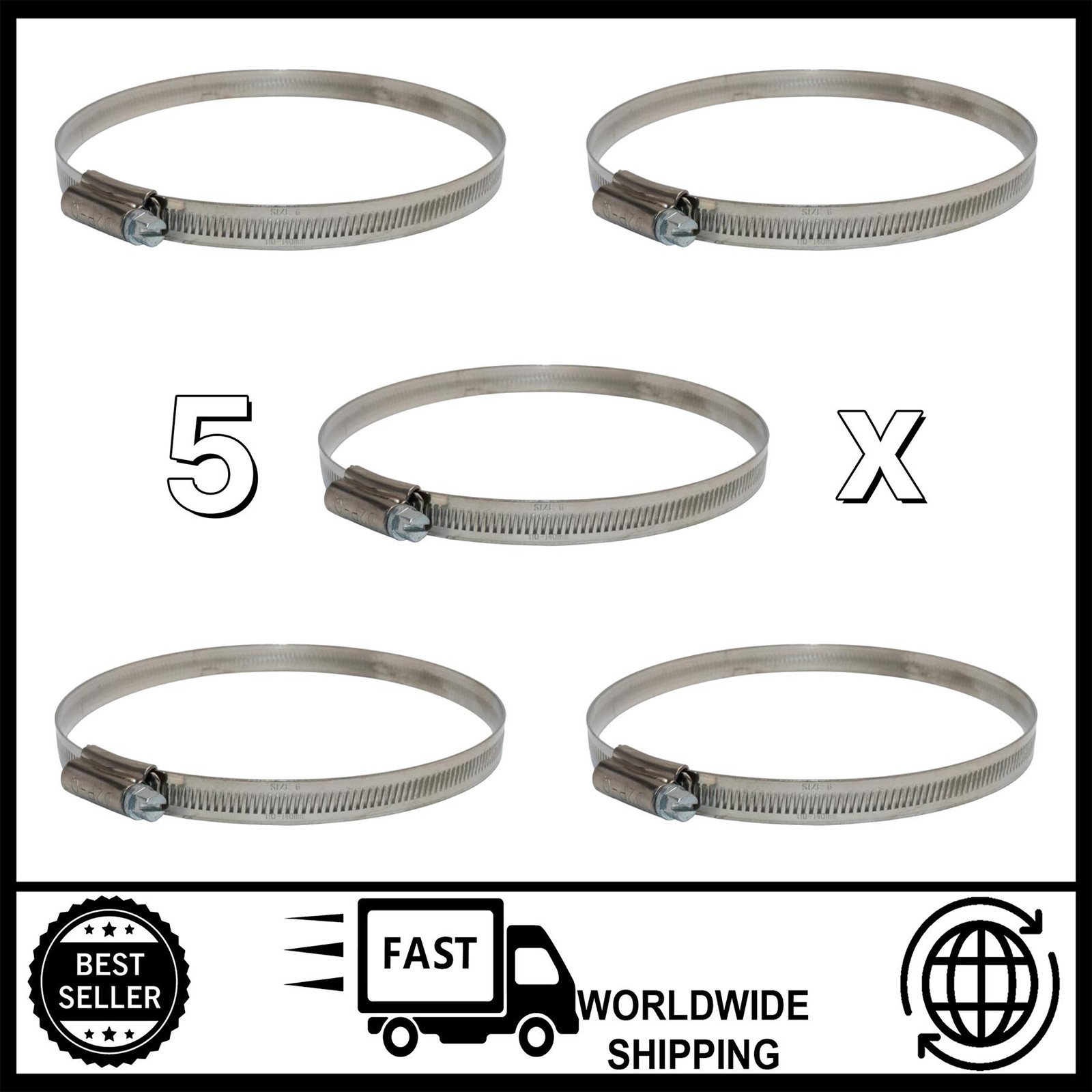 5x Jubilee Worm Clip 110–140mm 304 Stainless Steel