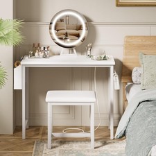 Makeup Vanity Desk with Mirror and Lights Small White Dressing Table with Chair