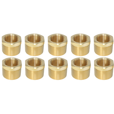 10 Pack XFITTING 1'' Male x 3/4'' Female NPT Hex Reducer Bushing, Lead Free Brass