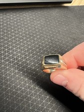 Men's Gold Signet Ring Gold & Black Onyx Square Stone Stylish Metal Jewelry