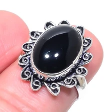 Black Onyx 925 Sterling Silver Gemstone Handmade Antique Jewelry Ring 6" NS 9886