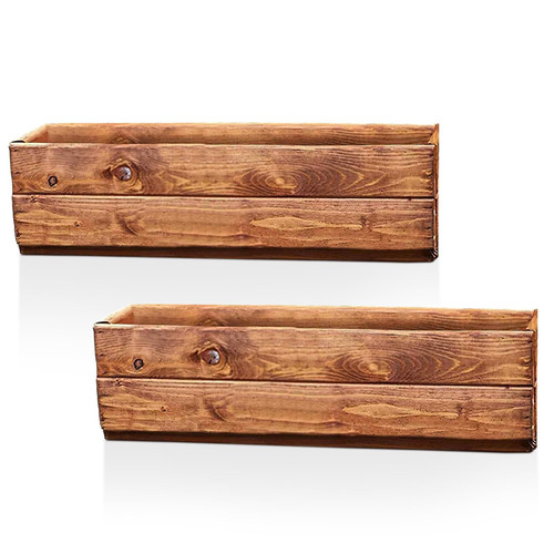 Set of 2 Window Box 50cm Garden Planter HORTICO Wooden Trough Outdoor Plant Pot - Picture 1 of 9