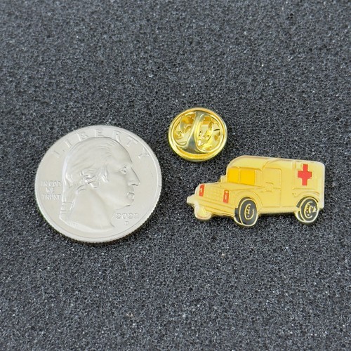 Vintage US Red Cross Army Ambulance Jeep Truck White Pin Pinback #51055