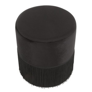 LumiSource Fringe Contemporary Ottoman With Black Velvet Finish