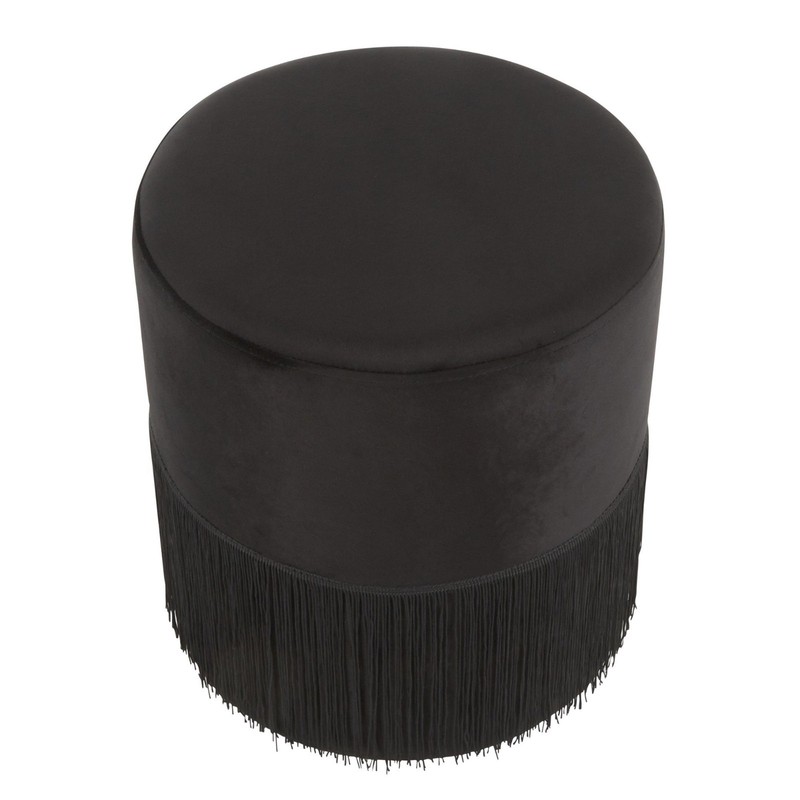 LumiSource Fringe Contemporary Ottoman With Black Velvet Finish
