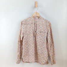 Fabindia Kurta Shirt Mens 36 Blue Tan Slim Fit Geometric Print Cotton Tunic Top