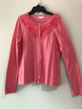 Charter Club Cardigan Sweater Long Sleeve Flower Petals Orange Pink Size M