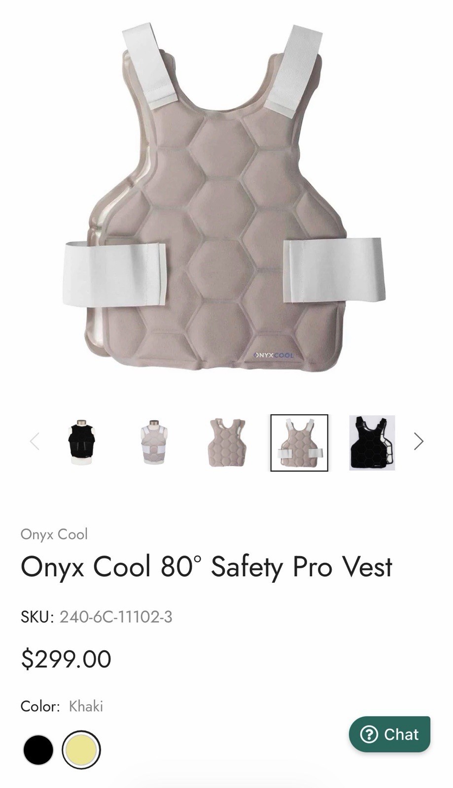 Onyx Cool 80° Safety Pro Vest One Size Adjustable On-Demand Cooling Beige (E16) - second product detail image