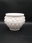 Vtg McCoy Pottery Quilted Diamond Leaf & Berries Jardiniere Planter White Matte