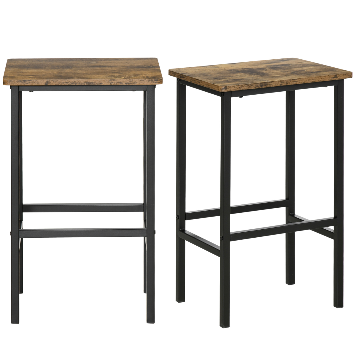 Homcom Brown Industrial Bar Stools Set Of 2, Kitchen Bar Chairs Home Pub Rustic - Image 2