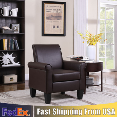 PU Leather Arm Accent Sofa Modern Seat Living Room Leisure Chair Furniture Brown