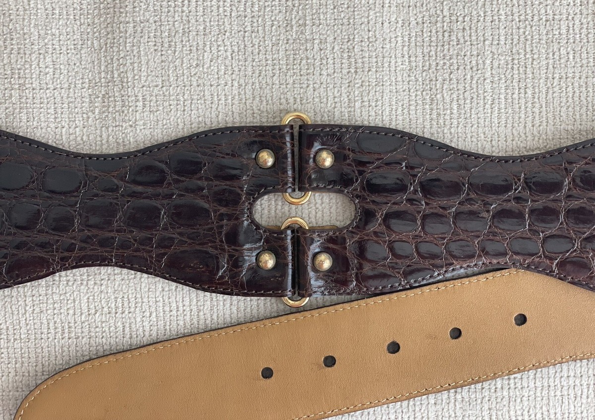 Domenico Vacca Womens Caiman Alligator Rounded Wide Belt Silky Brown, L, BNWOT Domenico Vacca Womens Caiman Alligator Rounded Wide Belt  main image 3