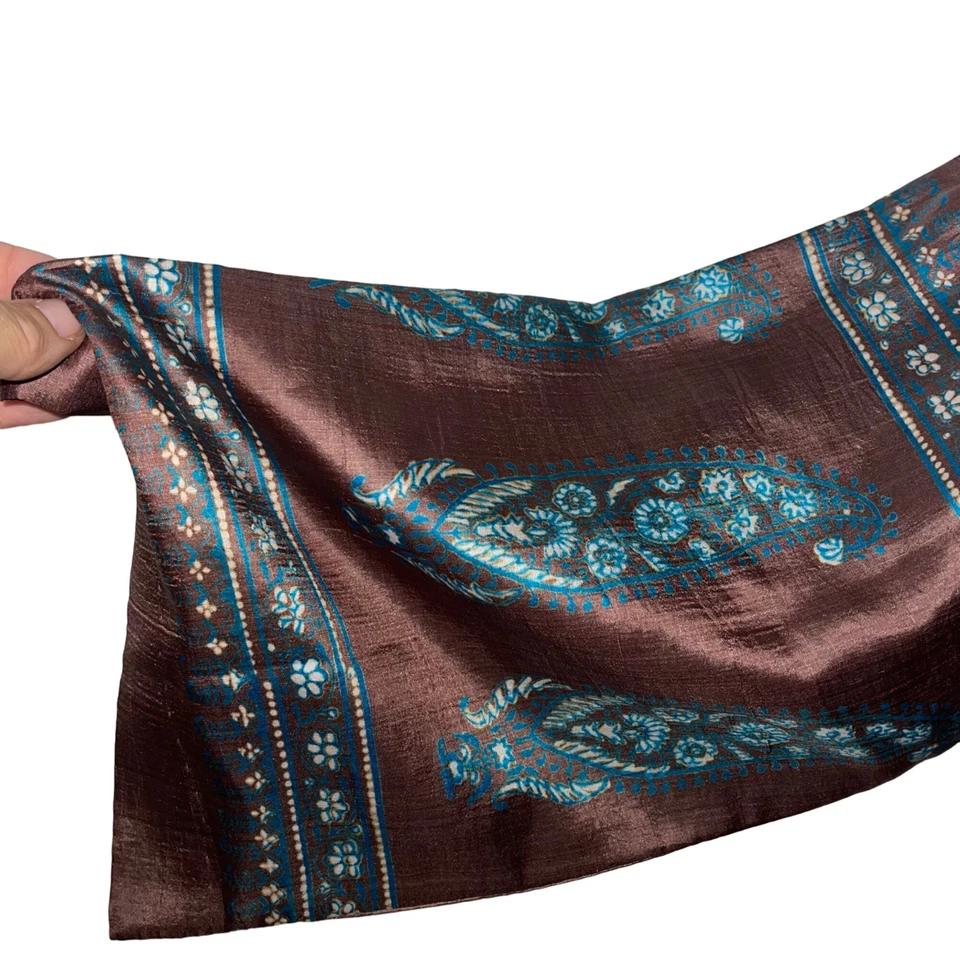 Vestido Vintage Para Mujer Talla Grande Maxi Marrón Hecho a Medida Seda Paisley Cuello Corbata Mod Foto 2 de 4