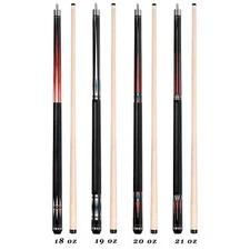 OKKO Pool Billiard Cue Sticks 58” w/Canadian Maple Shaft 4-Pack (18/19/20/21 oz)