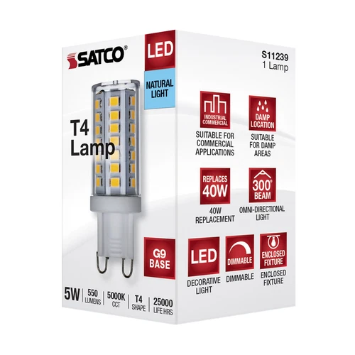 Satco S11239 S29549 Dimmable LED 5W =40W 120V Double Loop G9 T4 Clear 5000K - Picture 8 of 9