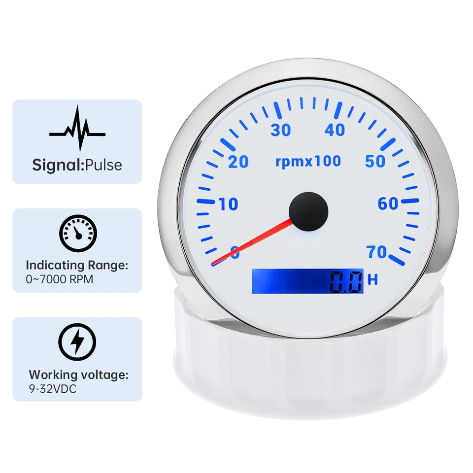 85mm Tacho Meter Tachometer 0-7000RPM Gauge for Marine Boat Car Truck ATV SUV - Image 2 of 4