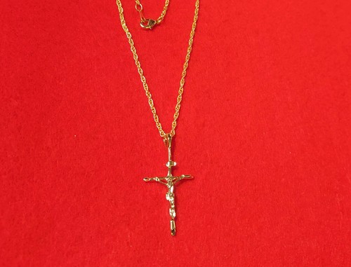 Collana Con Croce Donna Placcata Oro 14K – Con Zirconi E Catena Regolabile 45+5 Cm