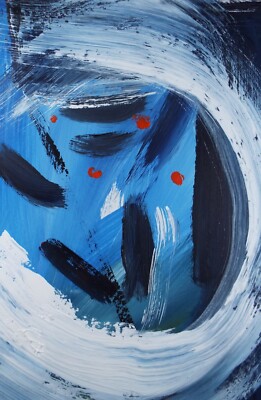 Original Aquarell & Gouache, 'Abstrakt in Weiß und Blau', um 2000