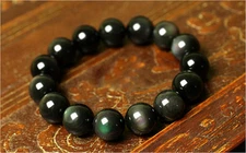 Natural Black Obsidian Rainbow Gemstone Round Beads Stretch Bracelet 