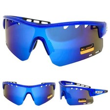 Oversize WRAP AROUND Cycling Shield SUN GLASSES Large Big Blue Frame Vented Lens