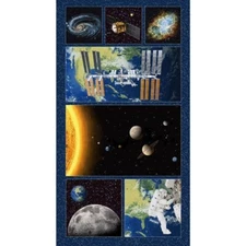 Planetary Missions Space Scenes 24x43in panel 100% Cotton Fabric sold by panel