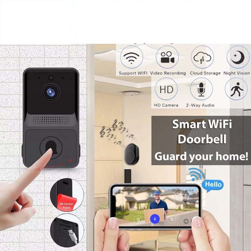 Smart Wireless WiFi Doorbell Intercom Video Camera Door Ring Bell Chime Security-image