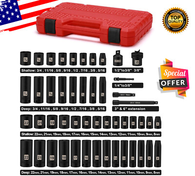 49pc 3/8'' Socket Set,Drive Impact Socket Set SAE/Metric Deep & Shallow Brand New