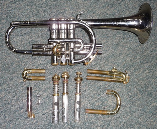 King Tempo Bb Kornett mit Koffer #452919 Made 1965-1970 Tuning Slide defekt siehe Bilder - Bild 2 von 9