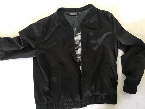 Yessica C&A Germany Black Satin Bomber Collarless Blouson Jacket, S M L - Picture 6 of 7