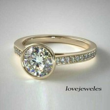 2.12CT Round Cut Real Moissanite Engagement Wedding Ring Gift 14K Yellow Gold FN