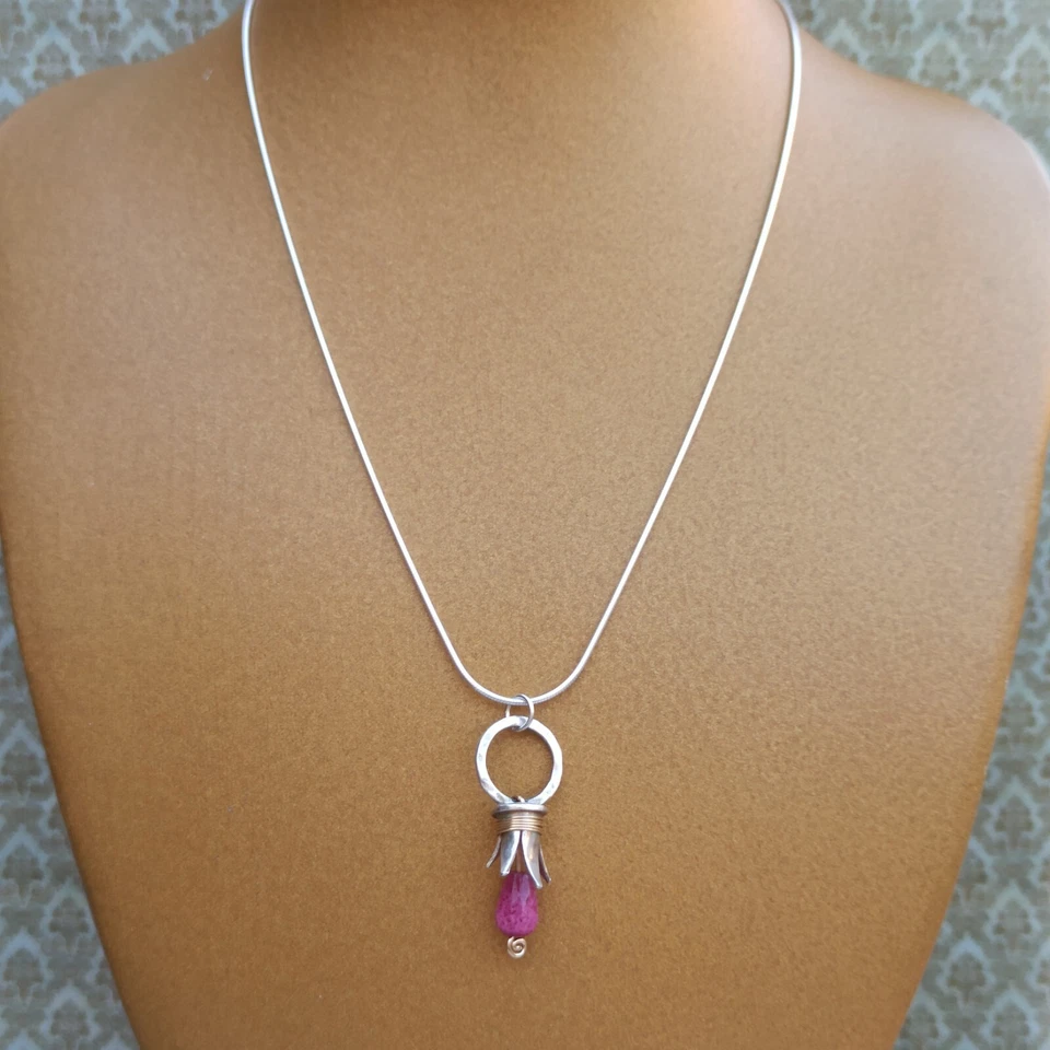 独一无二以色列工匠项链石榴复古银色尖晶石现代主义礼物 — 第 3/4 张图片