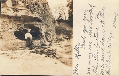 A View Of Mary At The Fall Creek Bridge, Payson, Illinois IL RPPC 1907