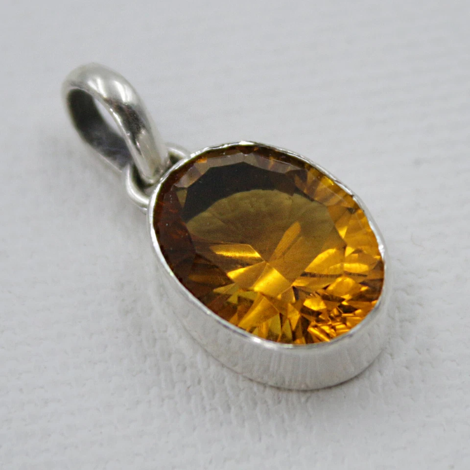 Rimorchio Quarzo Citrino Argento 2,5cm Sterling 925 Ciondolo Ovale Giallo Fa - Immagine 3 di 4