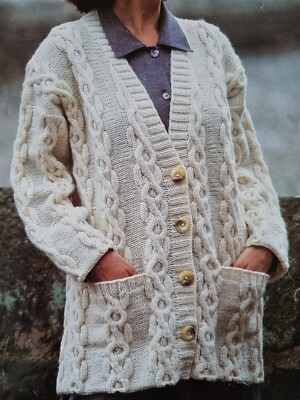Aran Knitting Pattern Lady's Cardigan with Pockets 32