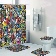 Dc Comics Superheroes Collage Print Shower Curtain Bath Mat Toilet Lid Cover Mat