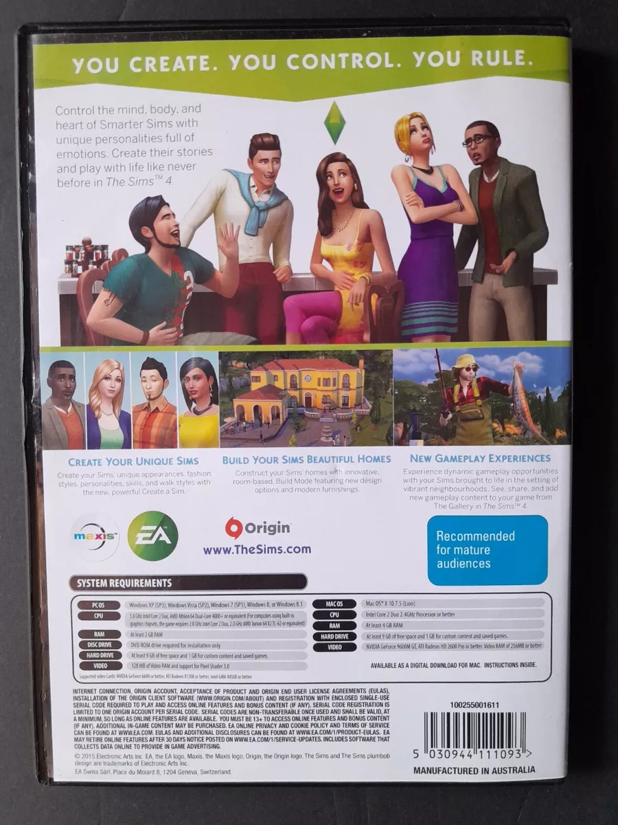 THE SIMS 4: PC DVD-ROM GAME - EA GAMES / 2015 - (mac download compatible)  VGC.