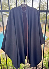 Poncho Cape Black  Brown Wool Reversible One Size