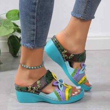 Wedge Slippers 2025 Summer New Tribal Floral Pattern Sandals Hot Platform Print