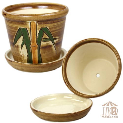 Maceta de flores de cerámica - Maceta - Maceta - Maceta con posavasos - Juego  - Imagen 2 de 13