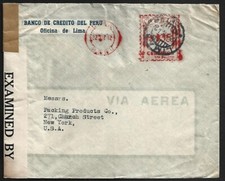 AOP Peru WW2 1942 censor meter cover to USA